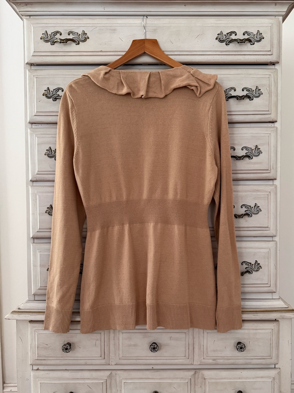 Beige Ruffle Cotton Button Cardigan - Picture 2 of 4